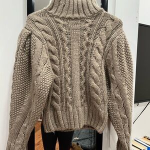 Chunky Cable Knit Turtleneck Sweater - Beige - Astr